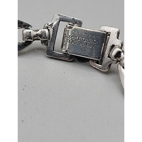 14k W. E. Richards Co. Symmetalic Sterling & Scarab Bracelet 6" Gemstones 1940s - Picture 8 of 15